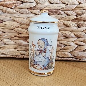 Vintage M. J. Hummel Ceramic Thyme Spice Jar with Gold Accents